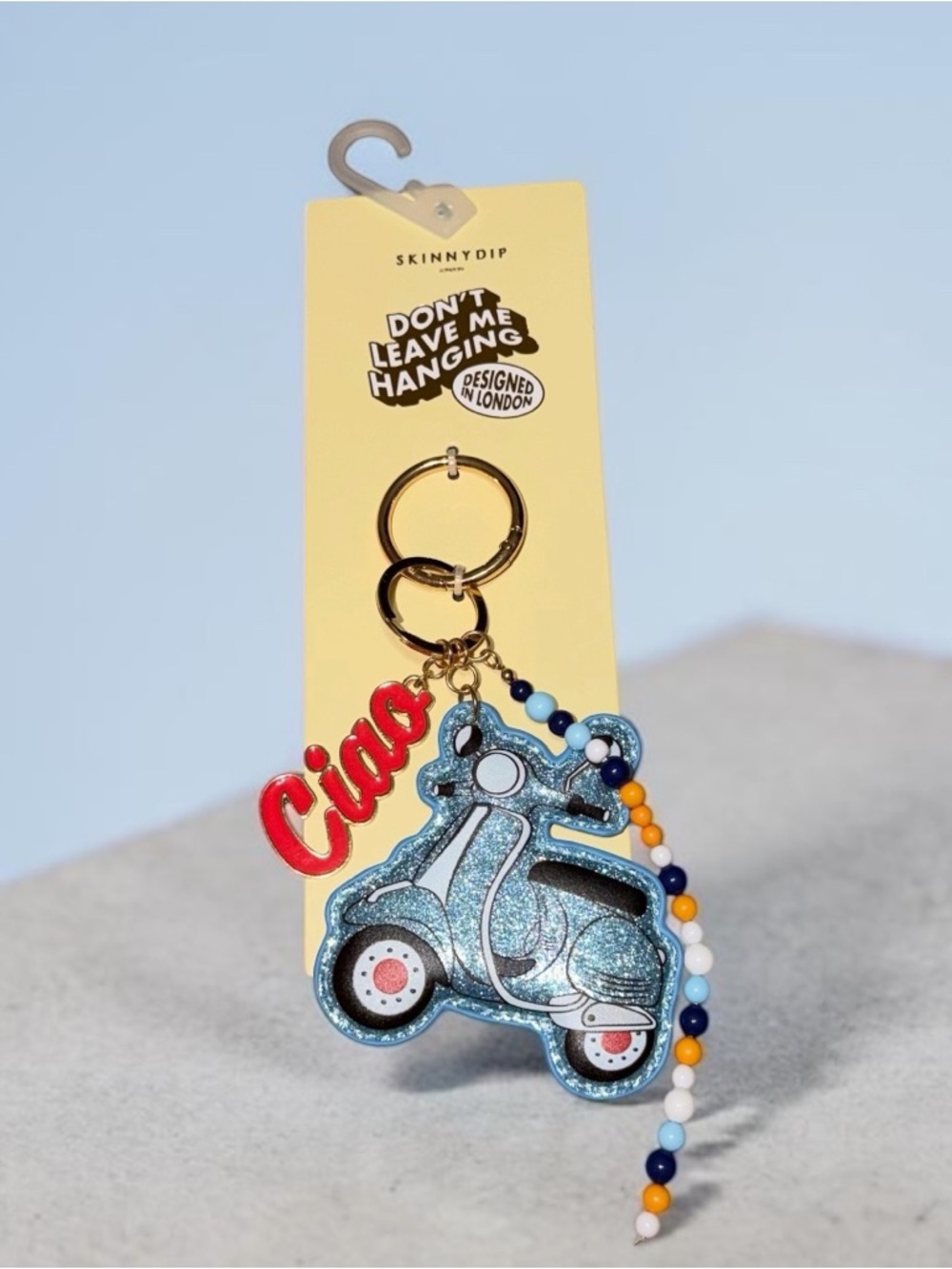 Skinnydip Blue Scooter 'Ciao' Keychain & Card Holder Charm